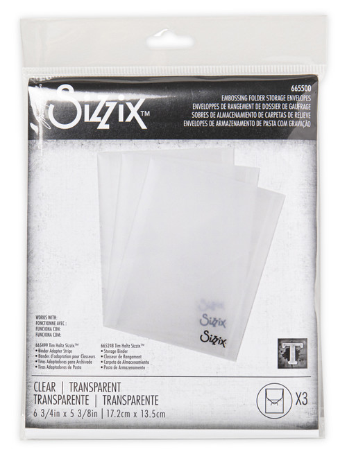Sizzix Plastic Storage Envelopes 3/Pkg By Tim Holtz-For Embossing Folders - 665500 - 630454280279