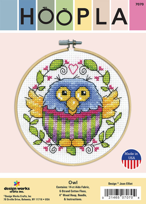Design Works Counted Cross Stitch Kit 4" Round-Owl (14 Count) - DW7070 Design Works Counted Cross Stitch Kit 4" Round-Owl (14 Count) - DW7070