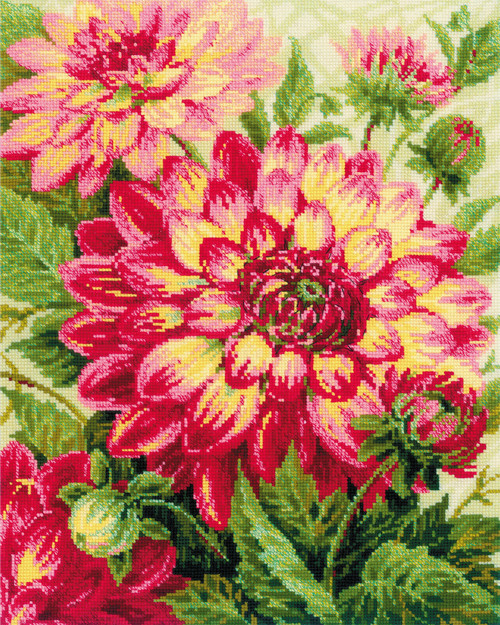 RIOLIS Counted Cross Stitch Kit 15.75"X19.75"-Dahlias (10 Count) - R1968 - 46300150672604630015067260