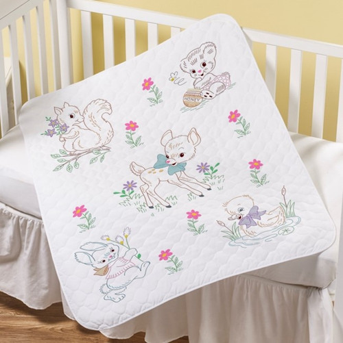 Bucilla Stamped Cross Stitch Crib Cover Kit 34"X43"-Springtime Baby Animals 49472E - 046109494722