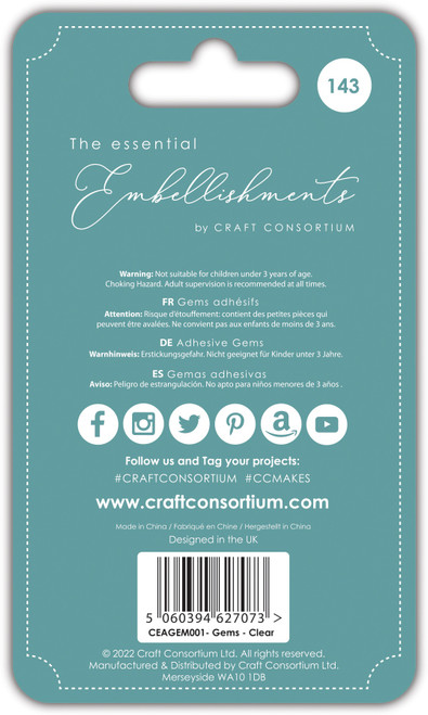 Craft Consortium Essential Adhesive Rhinestone Gems 143/Pkg-Clear - EAGEM001