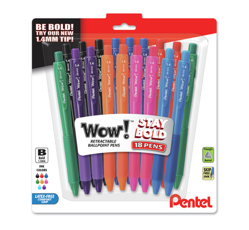 Pentel Wow! Retractable Ballpoint Pens 1.4mm 18/Pkg-Assorted 444BP18M - 072512284100