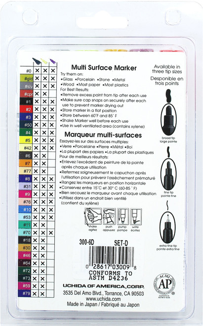 Uchida DecoColor Broad Tip Paint Marker Set 6/Pkg-Retro 3006D