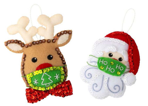 Bucilla Felt Ornaments Applique Kit Set Of 2-Masked Christmas 89502E - 046109895024