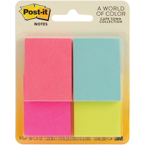 Post-It Notes 1.5"X2" 4/Pkg-Capetown W/50 Sheets - 653-4AF - 021200590184