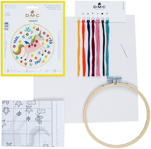 DMC Stitch Kit 6" Diameter-Unicorn (14 Count) - BKL-1916 DMC Stitch Kit 6" Diameter-Unicorn (14 Count) - BKL-1916