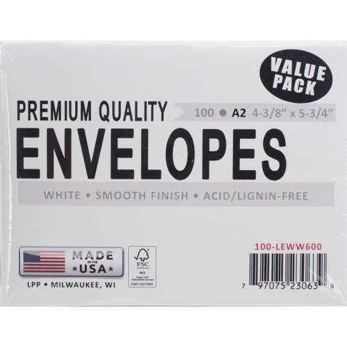 Leader A2 Envelopes (4.375"X5.75") 100/Pkg-White A2100 - 797075230639