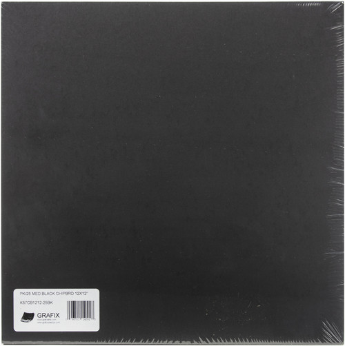 Grafix Medium Weight Chipboard Sheets 12"X12" 25/Pkg-Black CB12-25B - 096701140923