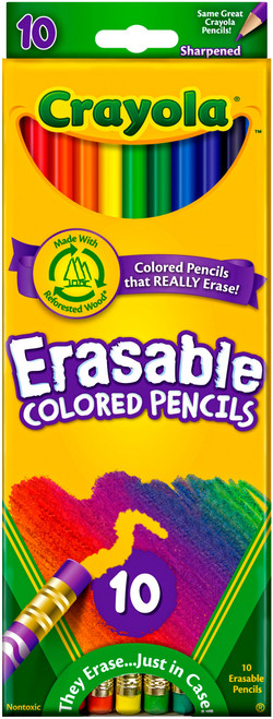 3 Pack Crayola Erasable Colored Pencils-10/Pkg Long 68-4410 - 071662044107