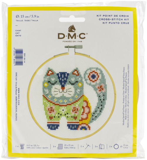 3 Pack DMC Stitch Kit 6" Diameter-Cat (14 Count) -BKL-1914 - 077540987542