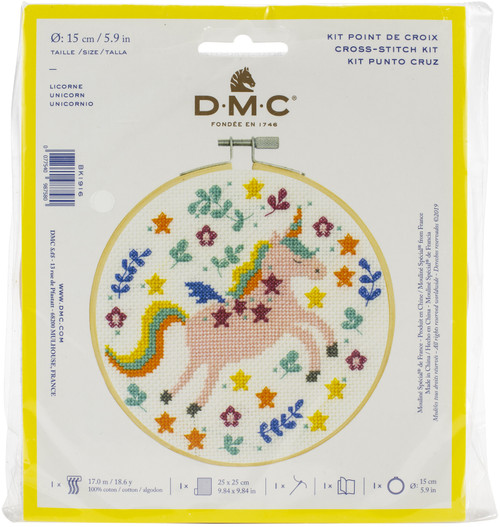 3 Pack DMC Stitch Kit 6" Diameter-Unicorn (14 Count) BKL-1916 - 077540987580