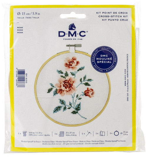 3 Pack DMC Stitch Kit 6" Diameter-Rose (14 Count) BK-1830 - 077540947638