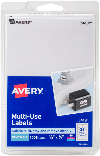 3 Pack - Avery White Removable Print/Write Labels 1008/Pkg-0.5"X0.75" - 5418 - 072782054182