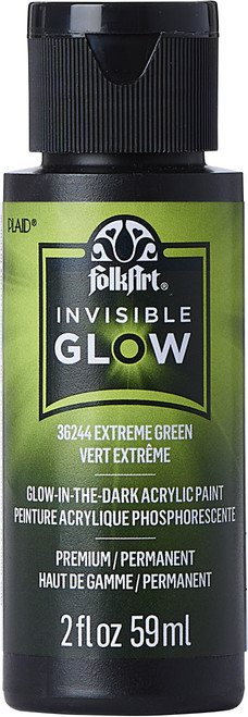 Folkart Invisible Glow Acrylic Paint 2oz-Extreme Green -FAINV2OZ-36244 - 028995362446
