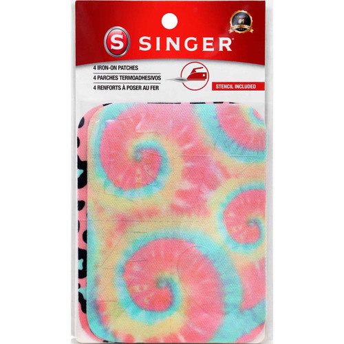 Singer Iron-on Printed Twill Patches 3.75"X5" 4/Pkg-Tie Dye & Leopard -00015 - 071081000159