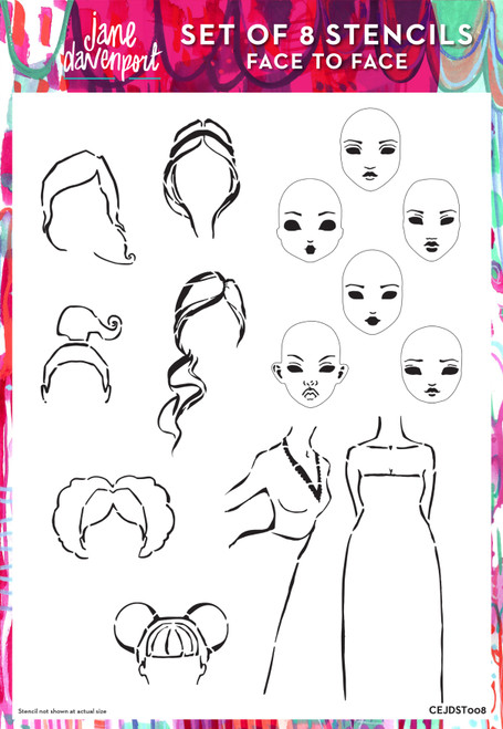 Creative Expressions Stencil Set By Jane Davenport 8/Pkg-Face To Face CEJDST08
