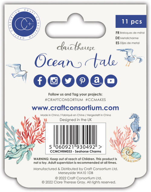 Craft Consortium Ocean Tale Metal Charms 11/Pkg-Seahorse CCMCHR33