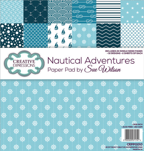 Creative Expressions Single-Sided Paper Pad 8"X8" 24/Pkg-Nautical Adventure By Sue Wilson CEPP0010 - 5055305971741