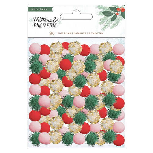 3 Pack Mittens & Mistletoe Mixed Pom Poms 80/PkgCPMM3745 - 718813116244