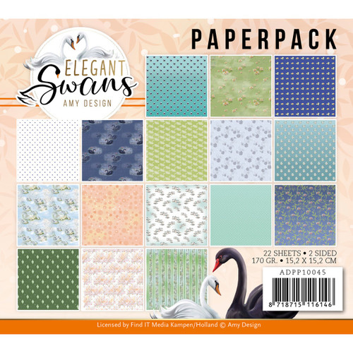 3 Pack Find It Trading Amy Design Paper Pack 6"X6" 22/Pkg-Elegant Swans, Double-Sided APP10045 - 8718715116146