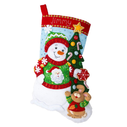 Bucilla Felt Stocking Applique Kit 18" Long-Festive Sweater Snowman -89541E - 046109895413