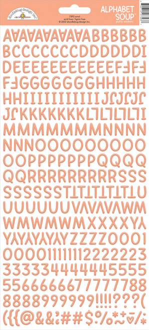Doodlebug Alphabet Soup Puffy Stickers 6"X13"-Coral - DASS-7393 - 842715073937
