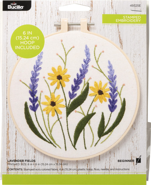 3 Pack Bucilla Stamped Embroidery Kit 6" Round-Lavender Fields -49325E - 046109493251