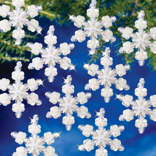 The Beadery Holiday Beaded Ornament Kit-Mini Pearl Snowflake 2" Makes 24 - BOK-7493 - 045155905930