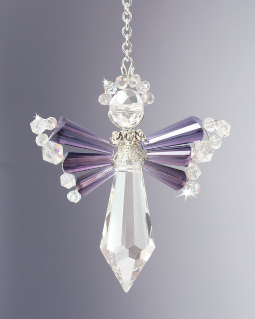 2 Pack Solid Oak Birthstone Angel Crystal Suncatcher Ornament Kit-February/Amethyst BSA-002