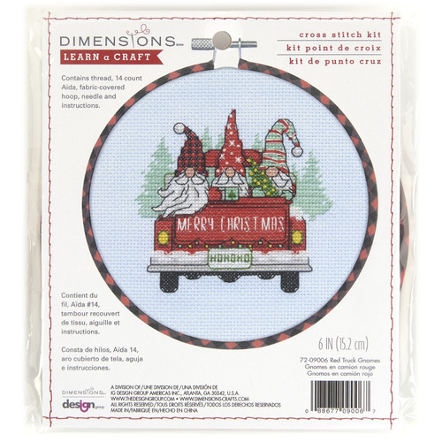 Dimensions Learn-A-Craft Counted Cross Stitch Kit 6" Round-Red Truck Gnomes (14 Count) 72-09006 - 088677090067