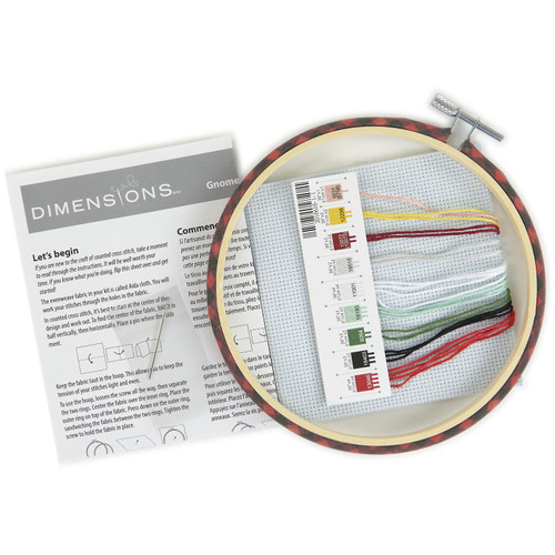 Dimensions Learn-A-Craft Counted Cross Stitch Kit 6" Round-Red Truck Gnomes (14 Count) - 72-09006