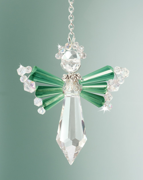 2 Pack Solid Oak Birthstone Angel Crystal Suncatcher Ornament Kit-May/Emerald -BSA-005