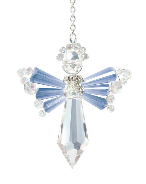 2 Pack Solid Oak Birthstone Angel Crystal Suncatcher Ornament Kit-March/Aquamarine -BSA-003