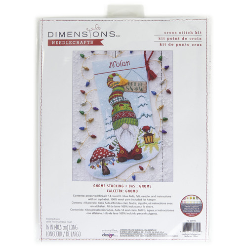 Dimensions Counted Cross Stitch Kit 16" Long-Gnome Stocking (14 Count) -70-09000 - 088677090005