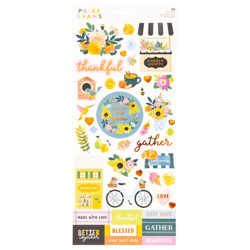 Paige Evans Garden Shoppe Stickers 6"X12" Sheet 98/Pkg-Accents & Phrases W/Copper Foil Accents - PE013784 - 718813115889