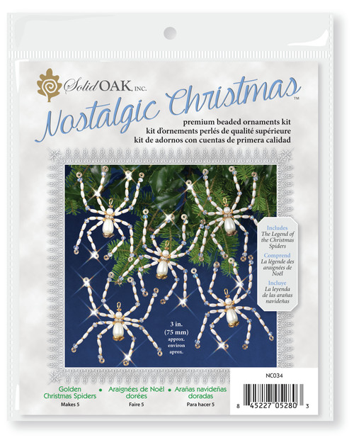 Solid Oak Nostalgic Christmas Beaded Crystal Ornament Kit-Golden Christmas Spiders Makes 5 - NCHBOK-034 - 845227052803