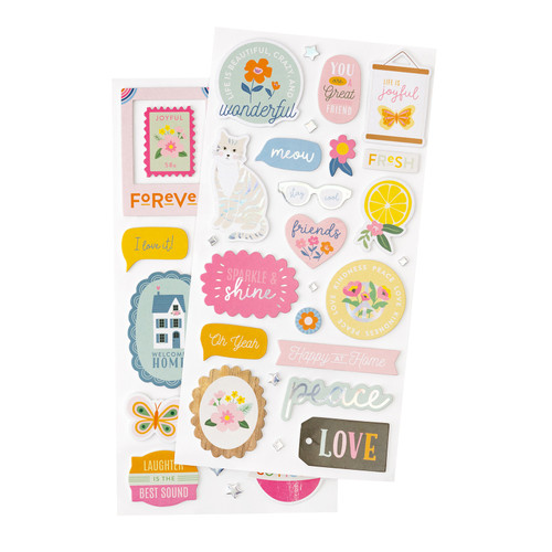 Jen Hadfield Stardust Thickers Stickers 47/Pkg-Phrase W/Silver Foil Accents JH013820