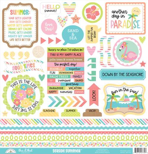 Doodlebug This & That Cardstock Stickers 12"X12"-Seaside Summer ST7770 - 842715077706