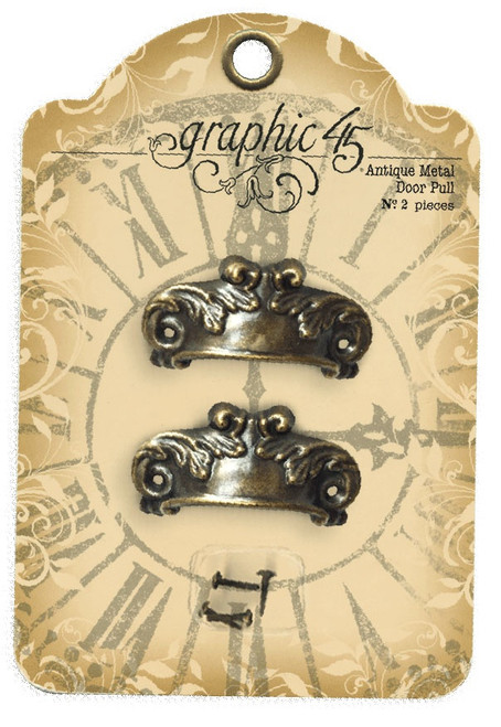 2 Pack Staples Ornate Metal Door Pulls 2/Pkg-Antique Brass W/4 Brads 1"X2" G4500548 - 818695010118