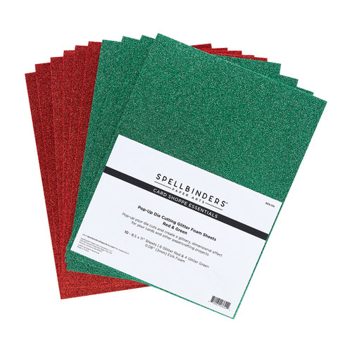 Spellbinders Glitter Foam Sheets 8.5"X11" 10/Pkg-Red & Green SCS174 - 812062036442