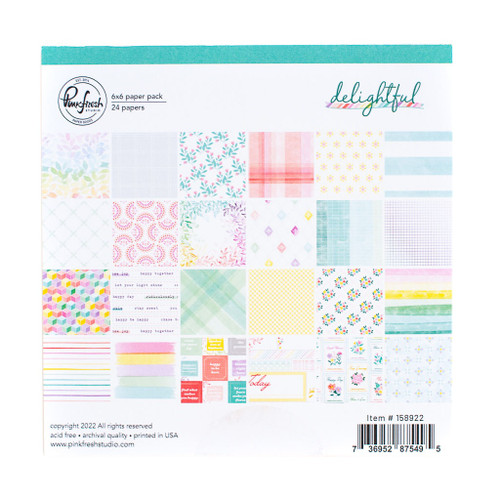 2 Pack PinkFresh Studio Double-Sided Paper Pack 6"X6" 24/Pkg-Delightful PFDE8922 - 736952875495