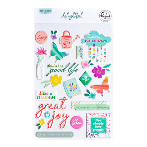 3 Pack PinkFresh Puffy Stickers-Delightful PFDE9122 - 736952875518