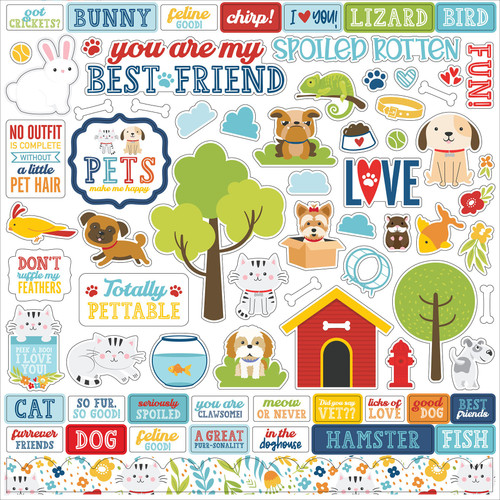 5 Pack Pets Cardstock Stickers 12"X12"-Elements ET293014 - 793888085664