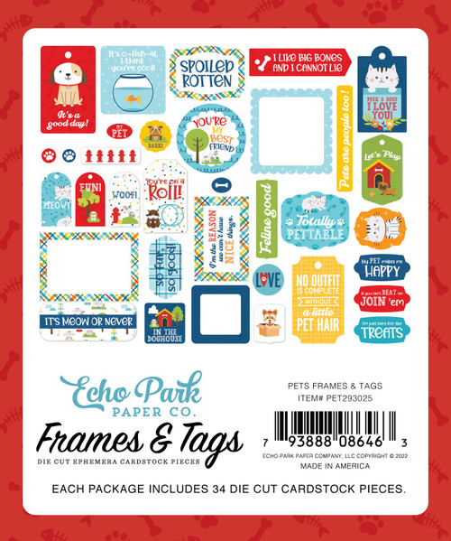 3 Pack Echo Park Cardstock Ephemera 33/Pkg-Frames & Tags, Pets ET293025