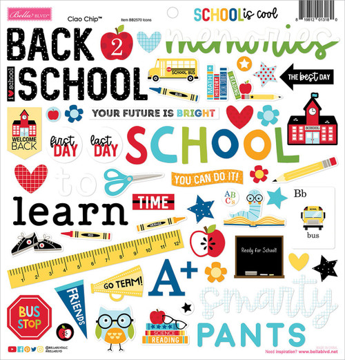 Bella Blvd Chipboard Stickers 12"X12"-Icons, School Is Cool BBSI2570 - 819812013180