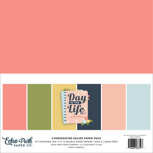 Echo Park Double-Sided Solid Cardstock 12"X12" 6/Pkg-Day In The Life No. 2, 6 Colors LN292015 - 793888088597