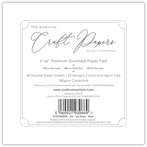 2 Pack Craft Consortium Double-Sided Paper Pad 6"X6" 40/Pkg-Ink Drops Rose, 20 Designs CPAD022B