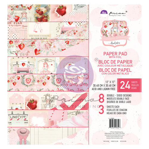 Prima Marketing Double-Sided Paper Pad 12"X12" 24/Pkg-Strawberry Milkshake, 8 Foiled Designs FG998523 - 655350998523