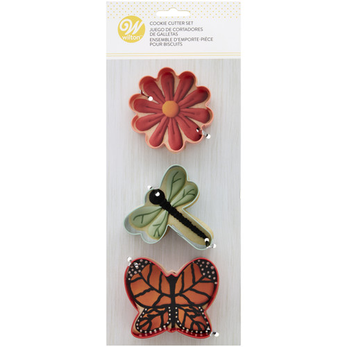 3 Pack Wilton Metal Cookie Cutter Set 3/Pkg-Flower, Butterfly And Dragonfly -W0800356 - 070896158512