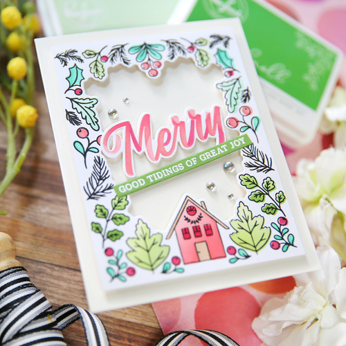 Pinkfresh Studio Stencils 6.25"X9.75" 3/Pkg-Brushed Sentiments Holiday Layering PF174422